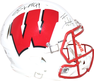 JJ WATT, TJ WATT & DEREK WATT TRIPLE SIGNED FULL SIZE WI BADGERS REPLICA  SPEED HELMET - BAS