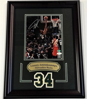 Giannis Antetokounmpo Autographed Framed 8x10 Photo Milwaukee Bucks JSA  Stock #209386 - Mill Creek Sports